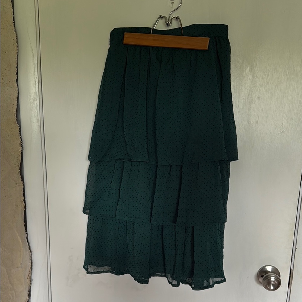 J. Crew Green Tiered Midi Skirt for Cocktail Events